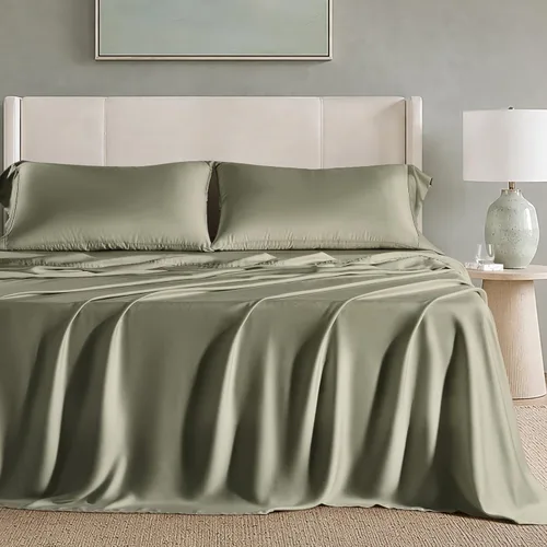 Vista 13 de EverGrace Tencel™ Sheet Set, Breathable & Cooling, Queen, Dark Olive Green Cooling, Luxury Silky Soft, Lyocell TENCEL Sheets, Breathable Bedding for