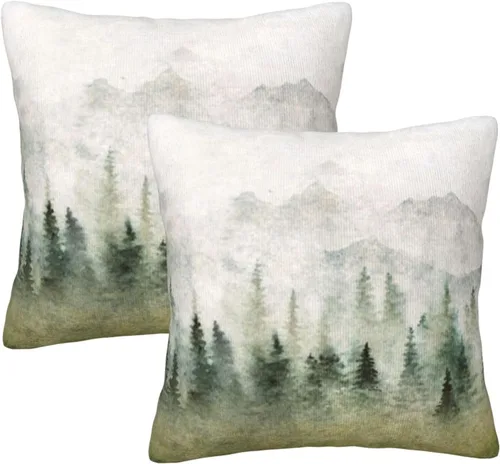 Vista 16 de Juego de 2 fundas de almohada de árbol de bosque natural, fundas de almohada de algodón de 16 x 16 pulgadas, fundas de almohada de algodón