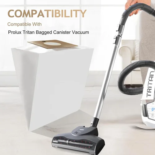 Vista 2 de Repuesto compatible para bolsas de vacío Prolux Tritan, paquete de 6 bolsas desechables HEPA hechas para adaptarse a la aspiradora Prolux Tritan