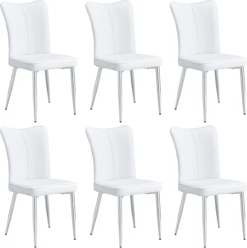 Vista 11 de Juego de 4 sillas de comedor de piel sintética, modernas sillas de comedor con tapizado de cuero y patas metálicas, juego de 4 sillas de comedor Bk-b