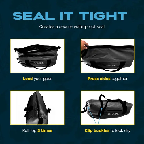 Vista 5 de Malo’o Bolsa de lona impermeable seca, Bolsa de equipo resistente de cubierta enrollable impermeable con correas para el hombro y bucles Molle