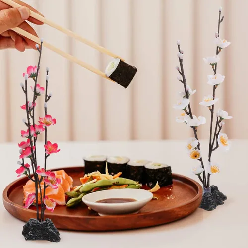 Vista 3 de Hemoton Flores artificiales de cerezo en flor, 4 piezas, decoraciones de plato de sashimi para centro de mesa de restaurante japonés, adornos