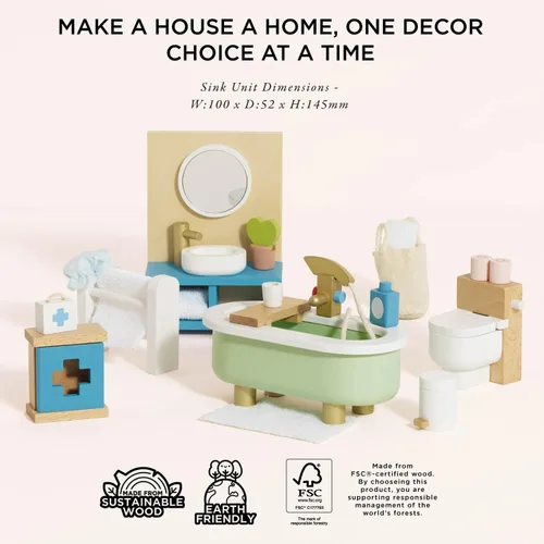 Vista 5 de Le Toy Van Dollhouse - Muebles para muñecas y Accesorios, Baño Sugar Plum