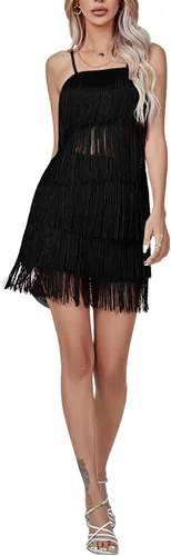 Vista 6 de LYANER Conjunto sexy de dos piezas con flecos sin mangas y falda corta para mujer