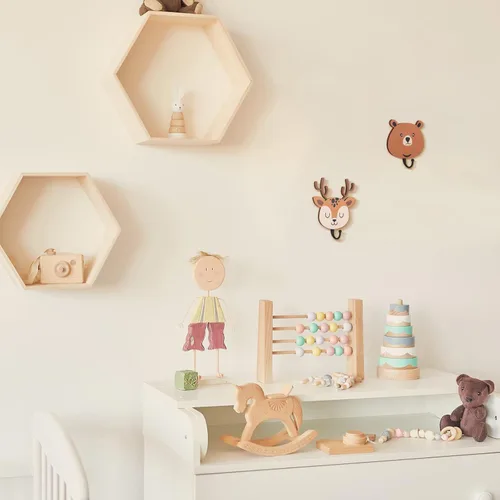 Vista 4 de Tatuo 4 ganchos de pared de animales de madera Safari para niños, ganchos de pared para abrigos, temática de animales de selva, decoración