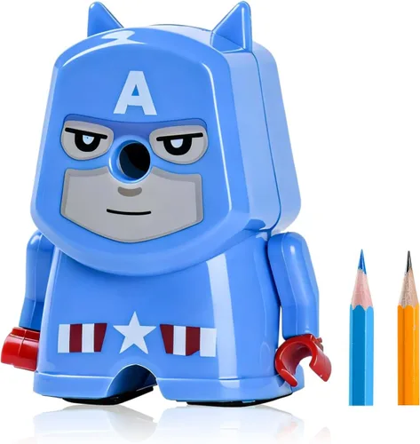 Vista 9 de Sacapuntas para niños, sacapuntas de mano Capitán América, los mejores juguetes de regalo para estudiantes que enseñan, sacapuntas manual.