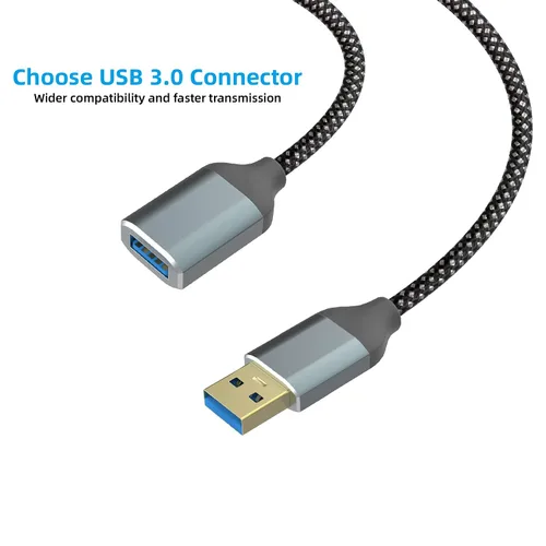 Vista 5 de Cable de extensión USB 3.0, 3.3 pies tipo A, macho a hembra, duradero, trenzado, USB A a USB A, cable extensor de alta transferencia de datos