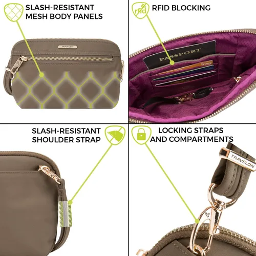 Vista 8 de Travelon Bolso cruzado convertible a medida antirrobo para mujer, Onyx, talla única , Travelon Bolso cruzado convertible a medida antirrobo