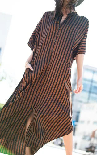 Vista 6 de Vestido RanRui largo hasta el piso, caftán, con botones, para playa, para mujer