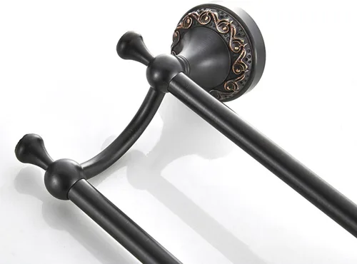 Vista 8 de Barra doble para toallas de bronce aceitado frotado de latón, ajustable de 15.5 a 27.5 pulgadas, soporte de barra para toallas de baño para portador