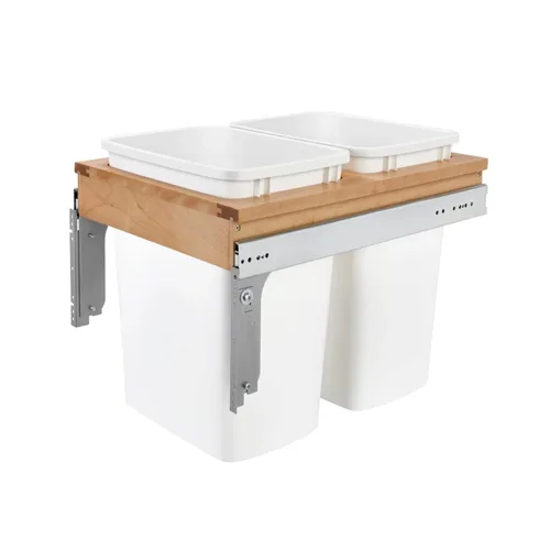 Vista 10 de Rev-A-Shelf Basurero de cocina extraíble individual para debajo del gabinete, 35 cuartos de galón con profundidad reducida, toboganes de extensión