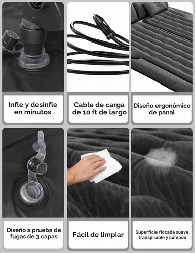 Vista 7 de Umbrauto colchón de aire para SUV para acampar en el coche, colchón de aire impermeable e inflable rápidamente con bomba eléctrica, se adapta a