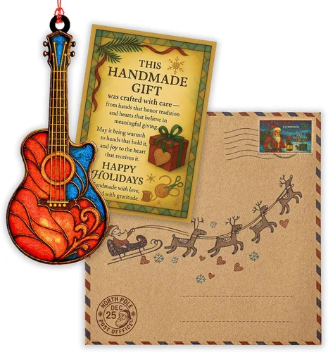 Vista 3 de Adornos de Navidad Graciosos de Música - Adorno de Guitarra - Regalos Temáticos de Guitarra - Amante de la Música - Rockeando - Adorno de Navidad