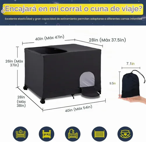 Vista 4 de South to East Pack N Play - Funda opaca para cuna de viaje, funda transpirable para empacar y jugar, bloquea el 90% de la luz con un flujo de aire