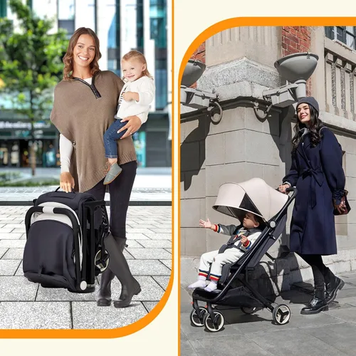 Vista 2 de GAOMON Cochecito ligero, compacto con una sola mano plegable para avión, asiento reclinable y toldo Gris