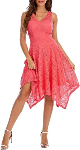 Vista 21 de Meetjen Vestidos de cóctel para mujer 2025 con dobladillo tipo pañuelo, encaje, formal, para invitada de boda, dama de honor, elegante, para Negro