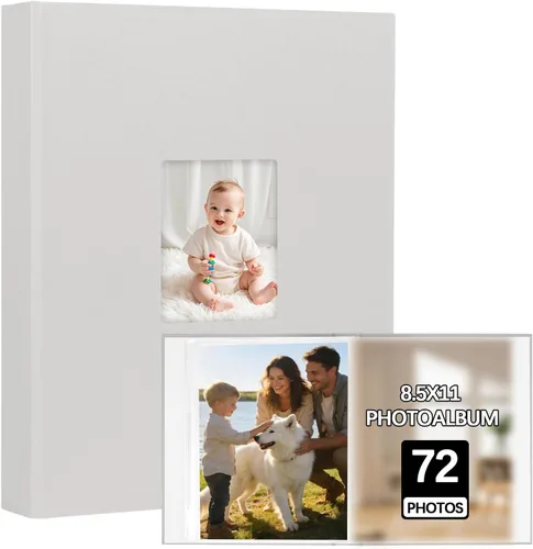 Vista 8 de Álbum de fotos de 8.5 x 11 pulgadas con capacidad para 72 fotos, cubierta de lino con ventana frontal, páginas interiores transparentes de 8.5 x 11