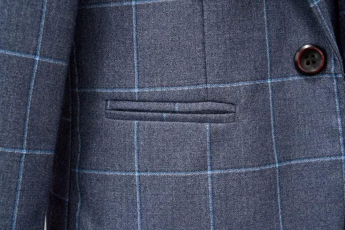 Vista 5 de Conjunto de trajes para niños, chaqueta a cuadros, chaleco, pantalones de un solo pecho, chaqueta formal para boda, fiesta, baile de graduación