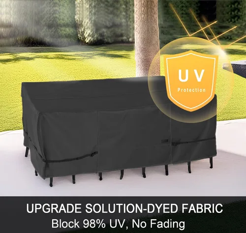 Vista 5 de NettyPro Funda rectangular para mesa de patio, 105 x 75 pulgadas, impermeable, para mesa de comedor y silla, rectangular, color negro