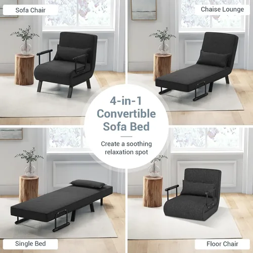 Vista 6 de KOMFOTT Sofá cama convertible 4 en 1 plegable con respaldo ajustable de 6 posiciones, tumbona tapizada con almohada extraíble, sofá reclinable