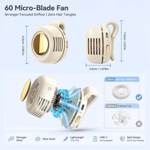 Vista 3 de Mini ventilador portátil sin aspas silencioso Blanco