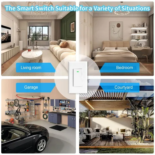Vista 7 de Interruptor Inteligente de 3 Vías Compatible con Alexa y Google Home, Interruptor Inteligente de Luz WiFi de 2.4GHz, Interruptores de Luz de Control