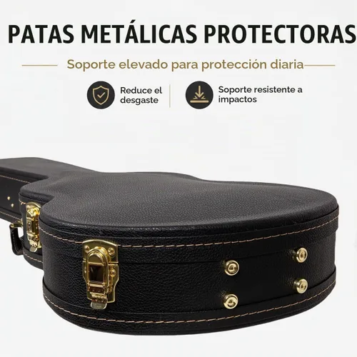 Vista 6 de Crossrock Estuche de madera para guitarra clásica de tamaño completo 4/4, diseño superior arqueado, interior de felpa, pestillos de metal Negro