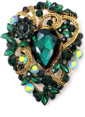 Vista 9 de LAXPICOL - Broche elegante de flores con cristal austriaco vintage para mujer, tono dorado Negro