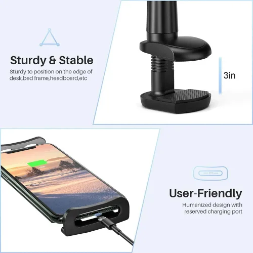 Vista 7 de Soporte para tablet de cuello de cisne, soporte universal flexible de 360°, soporte para brazo perezoso, soporte de abrazadera para iPad mini/Air A03