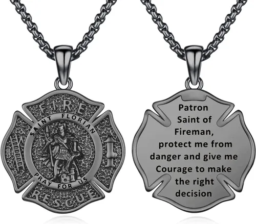 Vista 123 de 925 Sterling Silver Patron Saint Amulet Necklace for Men Women plateado