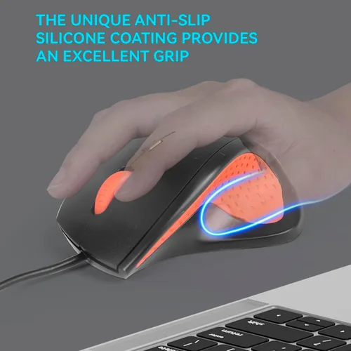 Vista 15 de ONE-UP Mouse de oficina con cable, diseño ergonómico, agarre de silicona antideslizante, 600/1000/1600 DPI ajustable, cable de 5 pies, compatible