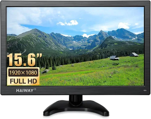 Vista 10 de Haiway Monitor de seguridad de 14 pulgadas, resolución de 1366 x 768, monitor de PC pequeño con altavoces integrados con puertos HDMI/VGA/BNC/AV