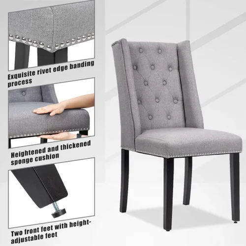 Vista 4 de Vnewone Juego de 4 sillas de comedor de madera sin brazos con patas sólidas con botones capitoné Parsons de tela tapizada para restaurante, hogar