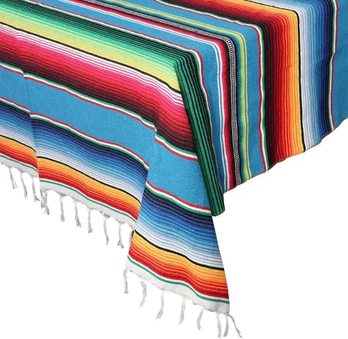 Vista 2 de AerWo Mantel mexicano de 60 x 85 pulgadas, manta de serape mexicano con borlas para decoración de fiesta de cinco de mayo, mantel rectangular tejido