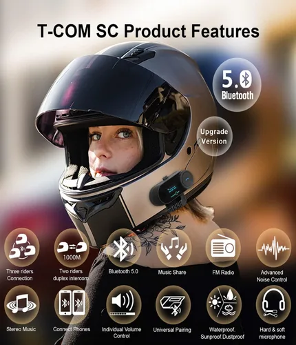 Vista 2 de FreedConn - Sistema de comunicación para casco de motocicleta, intercomunicador Bluetooth TCOM-SC, 2 unidades, kit de comunicación de 2 vías 2,624.7