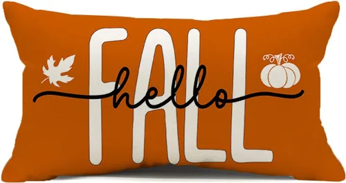 Vista 8 de Fundas de almohada de 18 x 18 pulgadas con texto en inglés "Hello Fall", decoraciones de otoño con texto en inglés "Hello Pumpkin", fundas