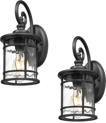 Vista 13 de Emliviar XE229BS BK-WG - Iluminación de pared para exteriores, 1 luz, luz de aluminio de 11.4 pulgadas con vidrio ondulado de agua, XE229BS BK-WG