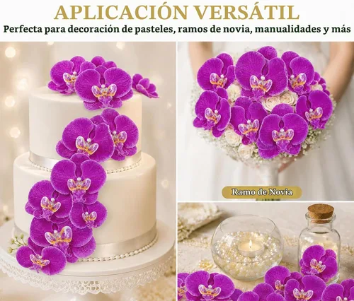 Vista 4 de 40 piezas de pétalos artificiales de orquídea artificial de color morado Morado oscuro