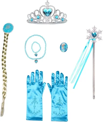 Vista 3 de Vestidos de princesa Elsa para niñas, disfraces y disfraces en Navidad o fiesta de cumpleaños con accesorios