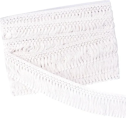 Vista 8 de Borla de algodón de 10 yardas x 2.4 in de ancho, ribete de flecos de fibra de encaje, para accesorios de ropa, lámpara de costura para manualidades