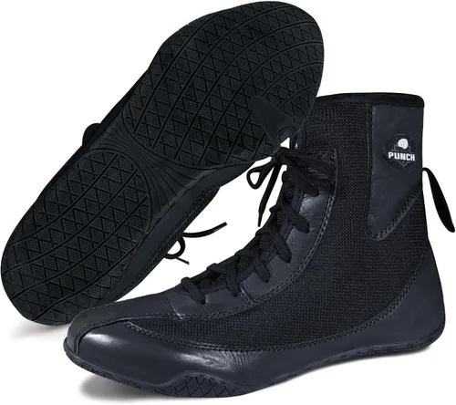 Vista 4 de Zapatos de boxeo profesionales para hombres y mujeres Zapatos de boxeo transpirables Zapatos de suela de goma antideslizante para campeones Negro