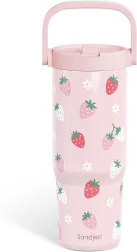Vista 13 de SANDJEST Besties - Vaso de acero inoxidable con tapa para pajita de 30 onzas con asa de transporte para mujeres, niñas, mejores amigas, taza de café