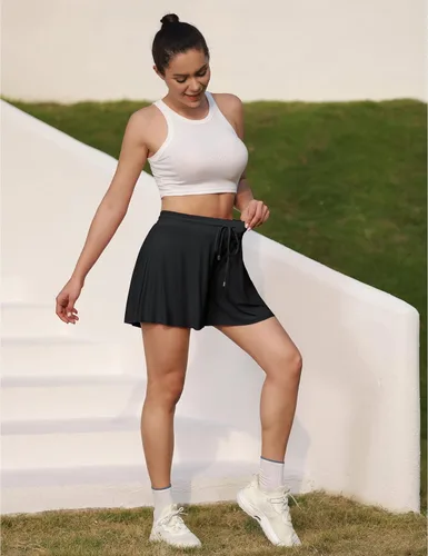 Vista 4 de JACK SMITH Pantalones cortos de correr 2 en 1 para mujer, de secado rápido, pantalones cortos de tenis fluidos para fitness, yoga, entrenamiento