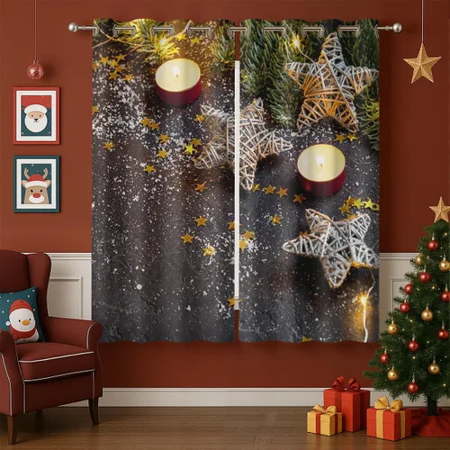 Vista 10 de Cortinas opacas de muñeco de nieve de Navidad para niñas y niños, decoración del hogar, invierno, Papá Noel, trineo, regalo, con ojales, aislamiento