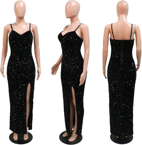 Vista 4 de Vestido largo de cóctel de noche sin mangas con hombros descubiertos para mujer
