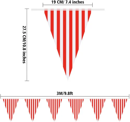 Vista 2 de Paquete de 5 suministros de decoración de fiesta de circo de carnaval, pancarta de carnaval de circo, banderín rojo y blanco, bandera triangular