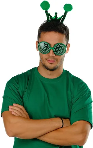 Vista 7 de Funcredible Accesorios de disfraz de Mantis rezando para Halloween y cosplay, juego de diadema y lentes de antena moscada, divertido disfraz