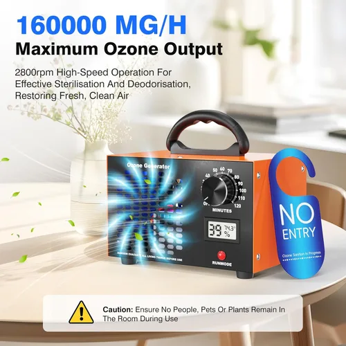 Vista 2 de Generador de ozono Máquina eliminadora de olores - Purificador de ionizador de aire 2 en 1 160,000 mg/H Desodorizador O3 de alta capacidad