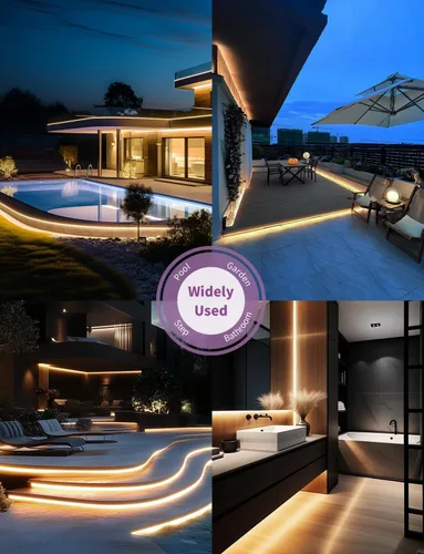 Vista 8 de Tira de luces LED COB de 20 pies para exteriores IP67 impermeable, 6M, CC flexible 24V, control remoto y aplicación, regulable, blanco cálido 3000