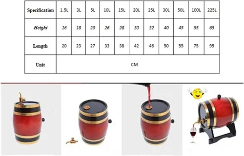 Vista 8 de Barriles grandes de roble envejecido, dispensador de barril de whisky, cubo de vino, sin fugas, para almacenamiento de vino, licores y whisky